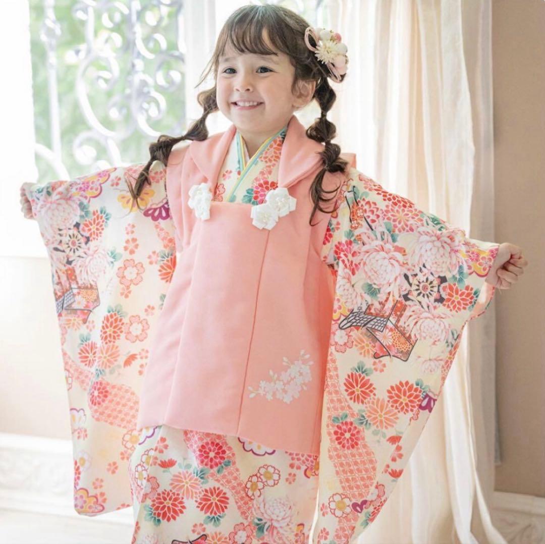 キャサリンコテージ　いにしえ華車黄×桃被布七五三髪飾り　七五三草履　髪飾りセット