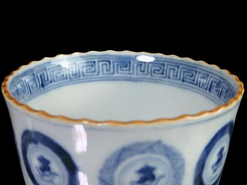 古伊万里　染付　丸紋に赤壁の賦の図　向付　５客　E880AS-fbsp