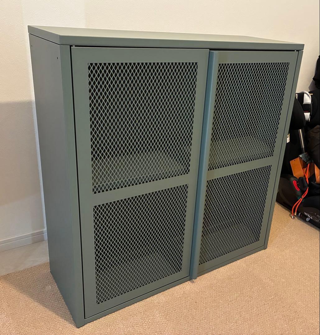 IKEA IVAR イーヴァル キャビネット 扉付, グレーグリーン メッシュ
