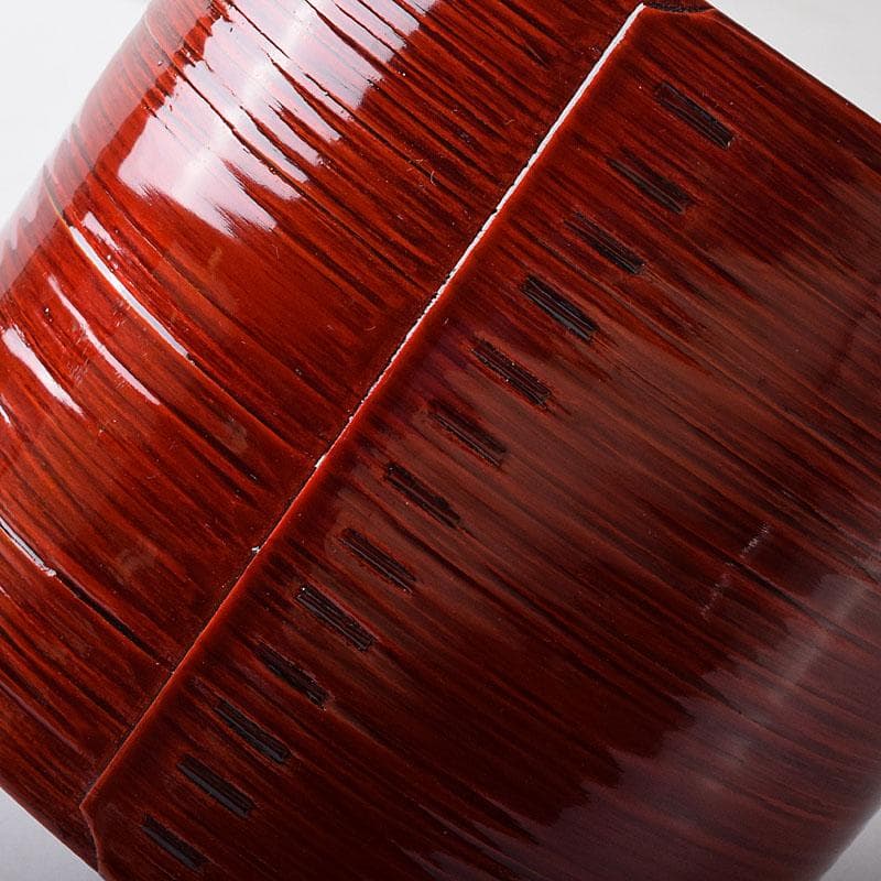 茶道具　伝統工芸　飛騨紅春慶塗　へぎ板曲建水　共箱　C　7863