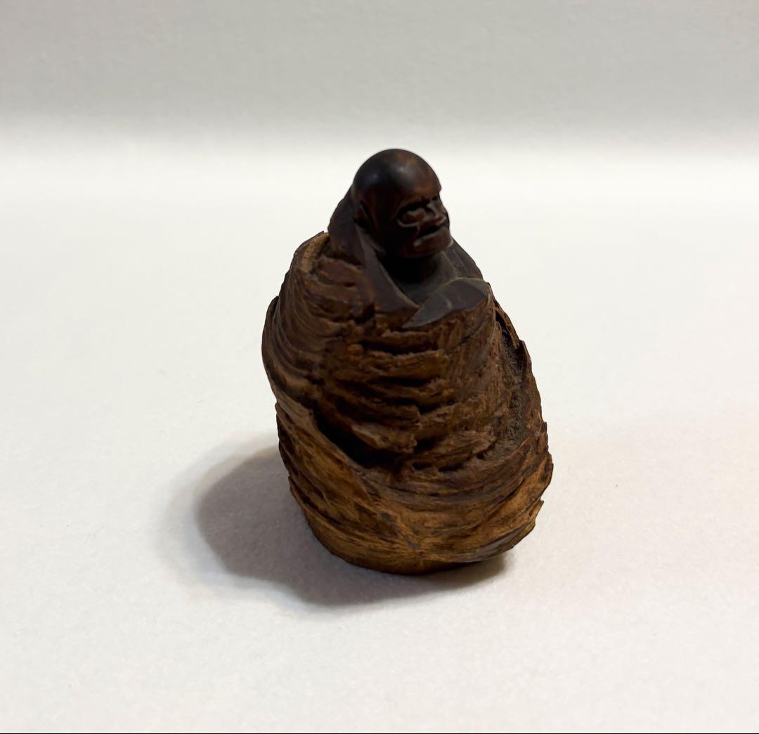 一刀彫 古木 彫刻 達磨 一点物 置物 アンティーク 木彫 仏教 達磨大師