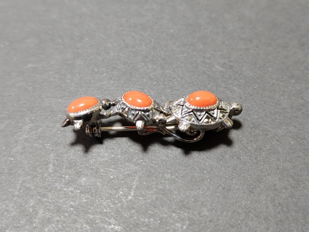碌山　ロクザン　マルカジット＆サンゴ亀ブローチ/ペンダントト