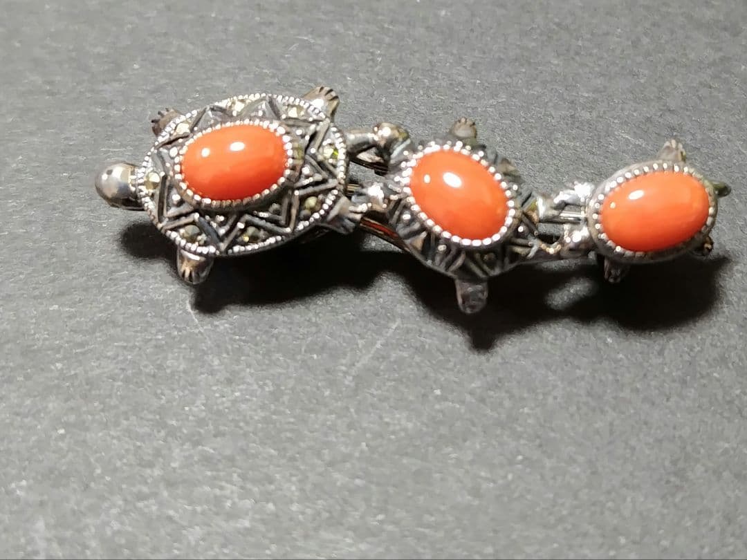 碌山　ロクザン　マルカジット＆サンゴ亀ブローチ/ペンダントト