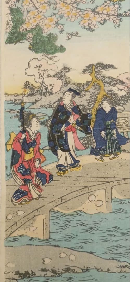 浮世絵、偐紫源氏姿美多て八景の内春嵐、二代国貞画三枚綴りの内右側と真ん中2枚売り