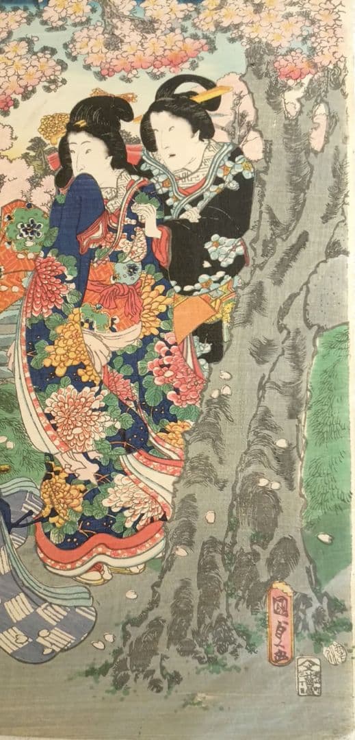 浮世絵、偐紫源氏姿美多て八景の内春嵐、二代国貞画三枚綴りの内右側と真ん中2枚売り