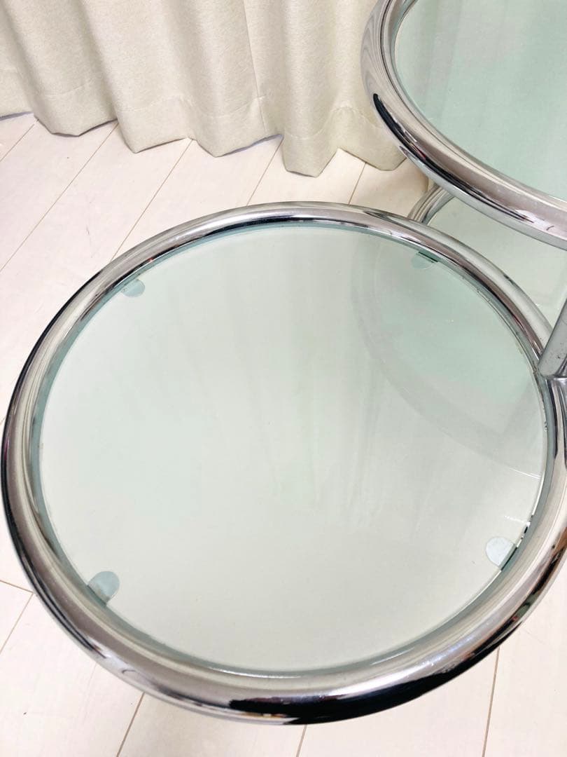 ミッドセンチュリー　ガラステーブル　4段　可変式　丸テーブル　インテリア