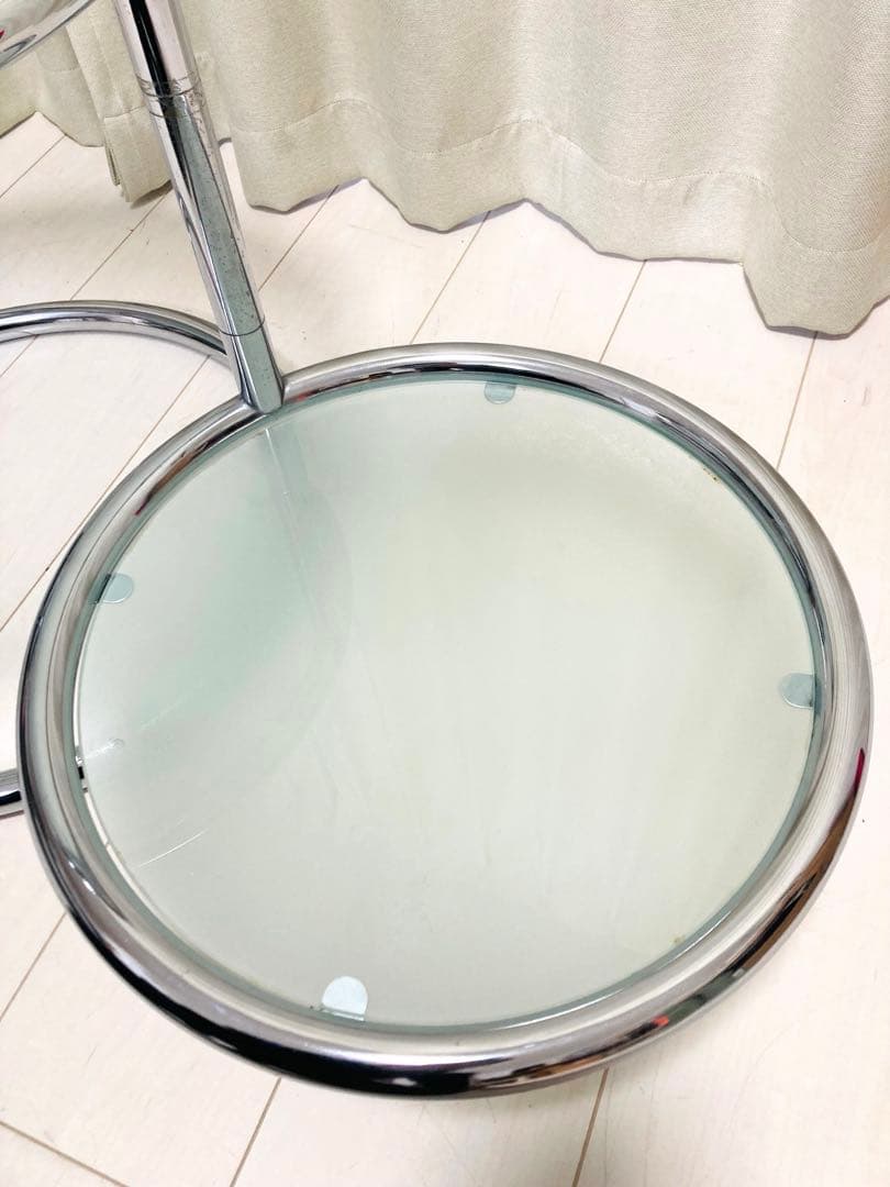 ミッドセンチュリー　ガラステーブル　4段　可変式　丸テーブル　インテリア