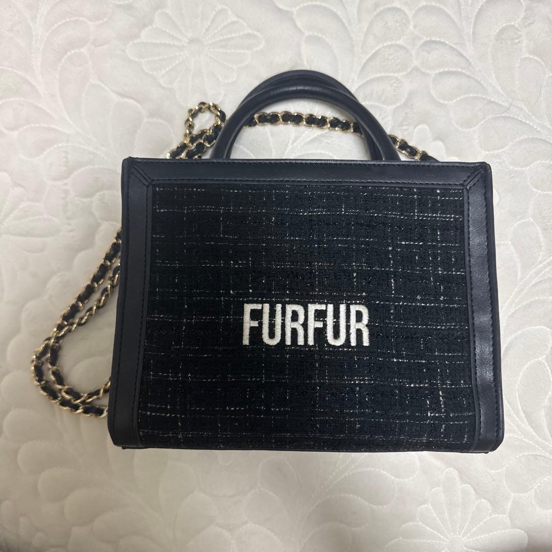 furfur ツイードロゴトートバッグ　ショルダーバッグ　黒　ブラック