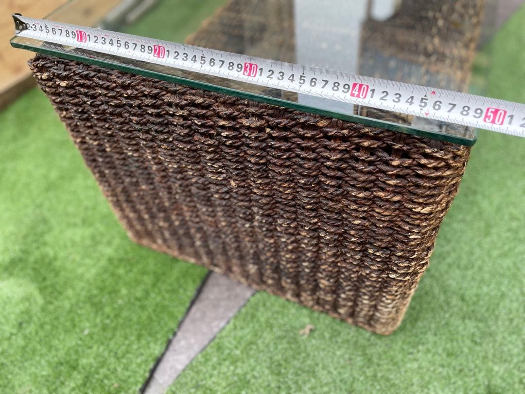 ⭐︎【良質】⭐︎アジアン家具　ダイニングガラステーブル　収納スペース付き