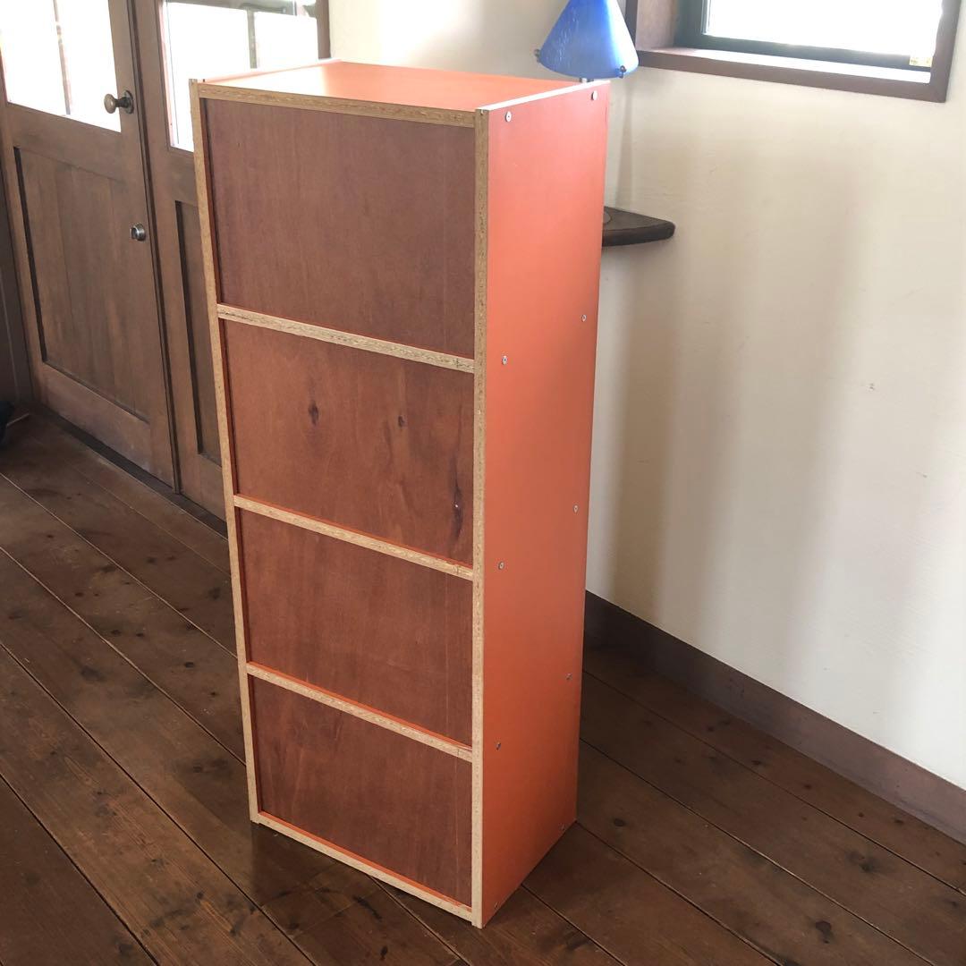 最終値❗️昭和レトロな木製ラック　オレンジ色の引き出しは3段 赤いつまみが可愛い