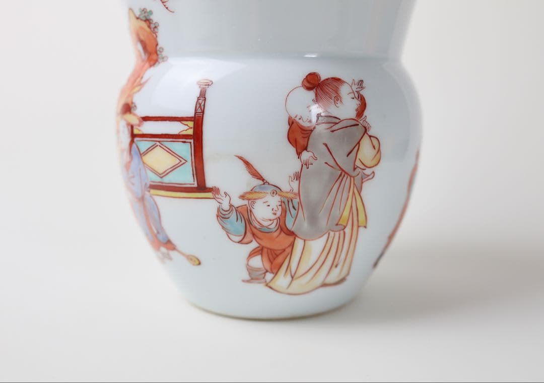 春峰 赤絵 細密唐子絵 水指 壺 茶道具 茶器