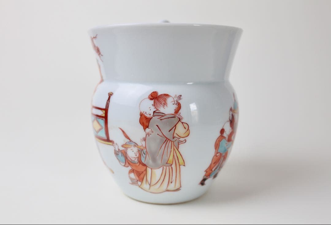 春峰 赤絵 細密唐子絵 水指 壺 茶道具 茶器