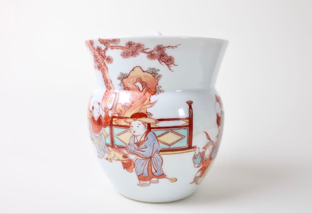 春峰 赤絵 細密唐子絵 水指 壺 茶道具 茶器