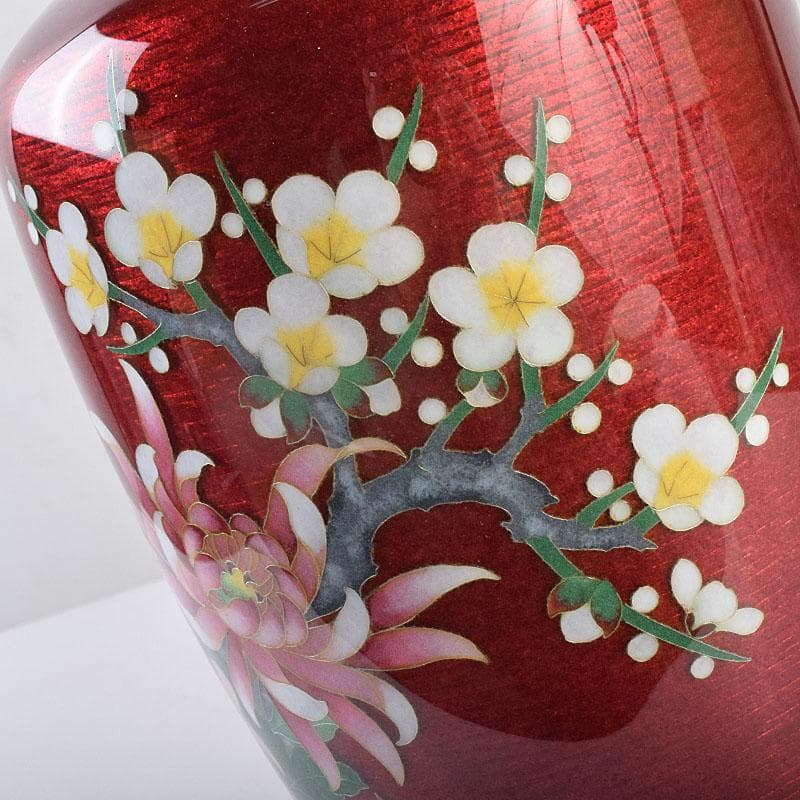 七宝焼　相互七宝謹製　透釉　菊文　花瓶　共箱　M　R9087