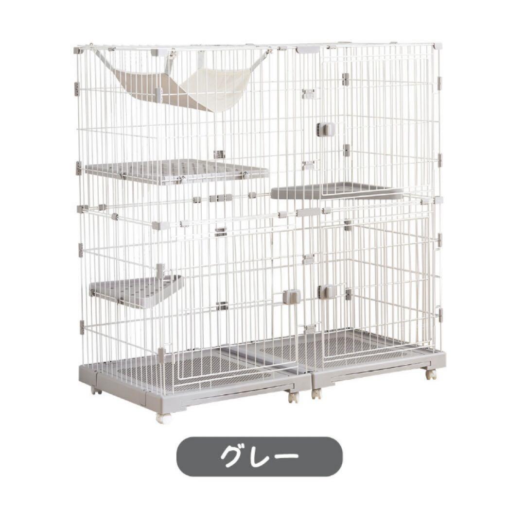 新品　キャットケージ　キャットゲージ　ケージ　猫用品　ワイド　ペット用品　グレー