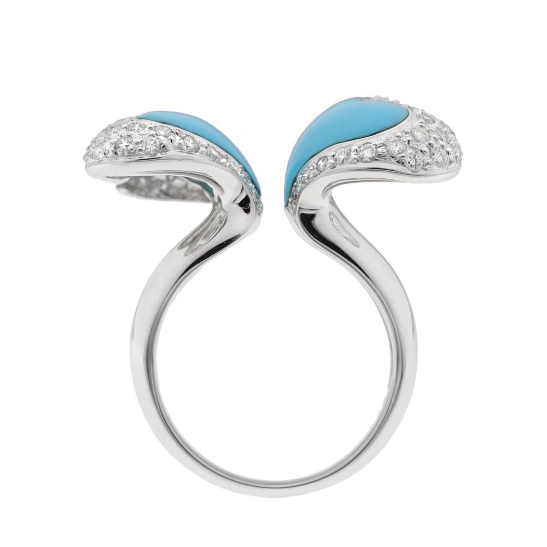 大粒ハート２つではさんだモダンリング K18WG サイズ12号