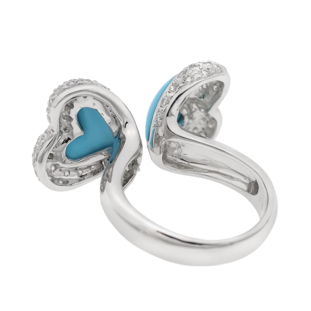 大粒ハート２つではさんだモダンリング K18WG サイズ12号