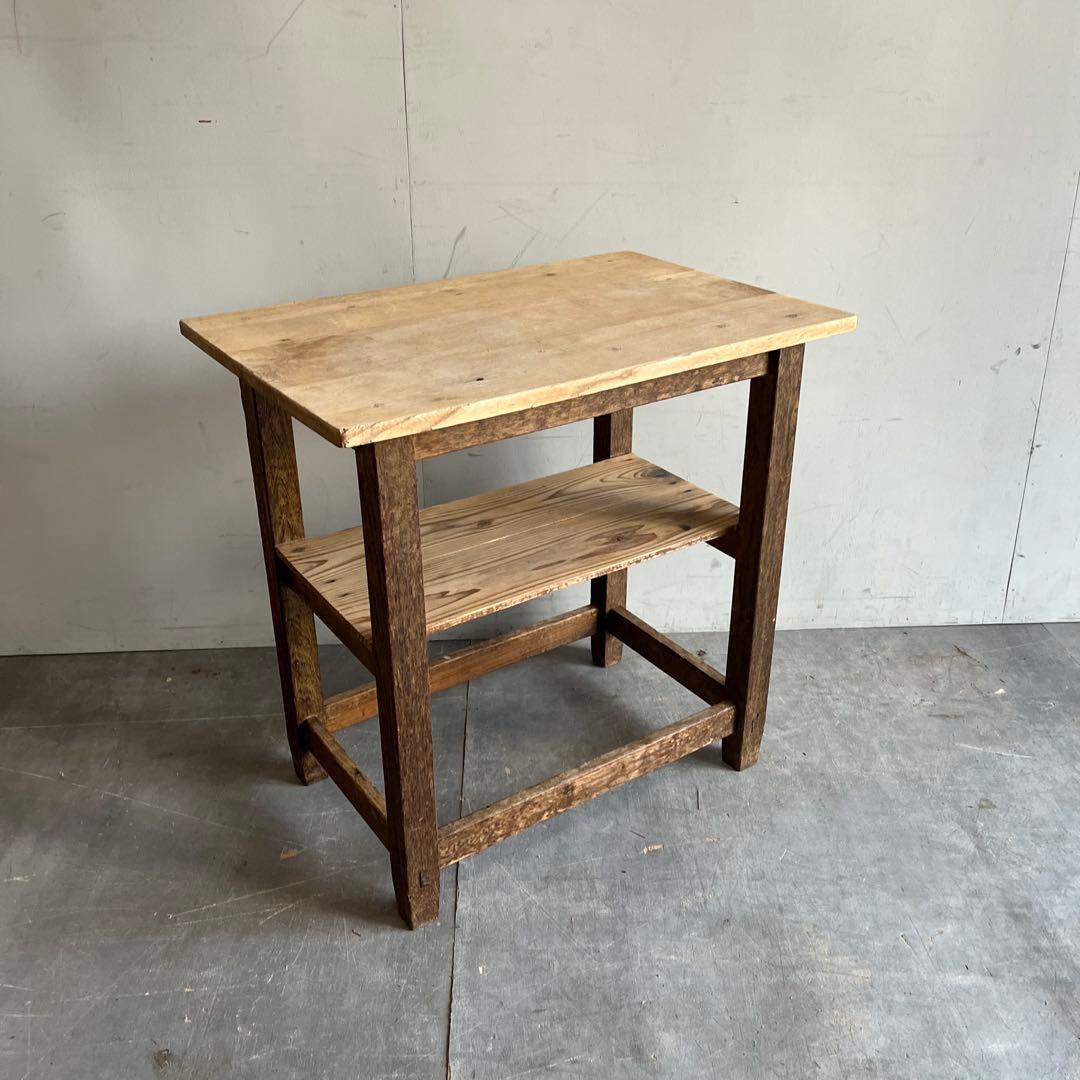 アンティーク 無垢材 サイドテーブル 飾り棚 棚 作業台 レトロ