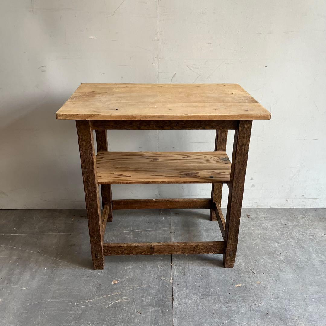 アンティーク 無垢材 サイドテーブル 飾り棚 棚 作業台 レトロ
