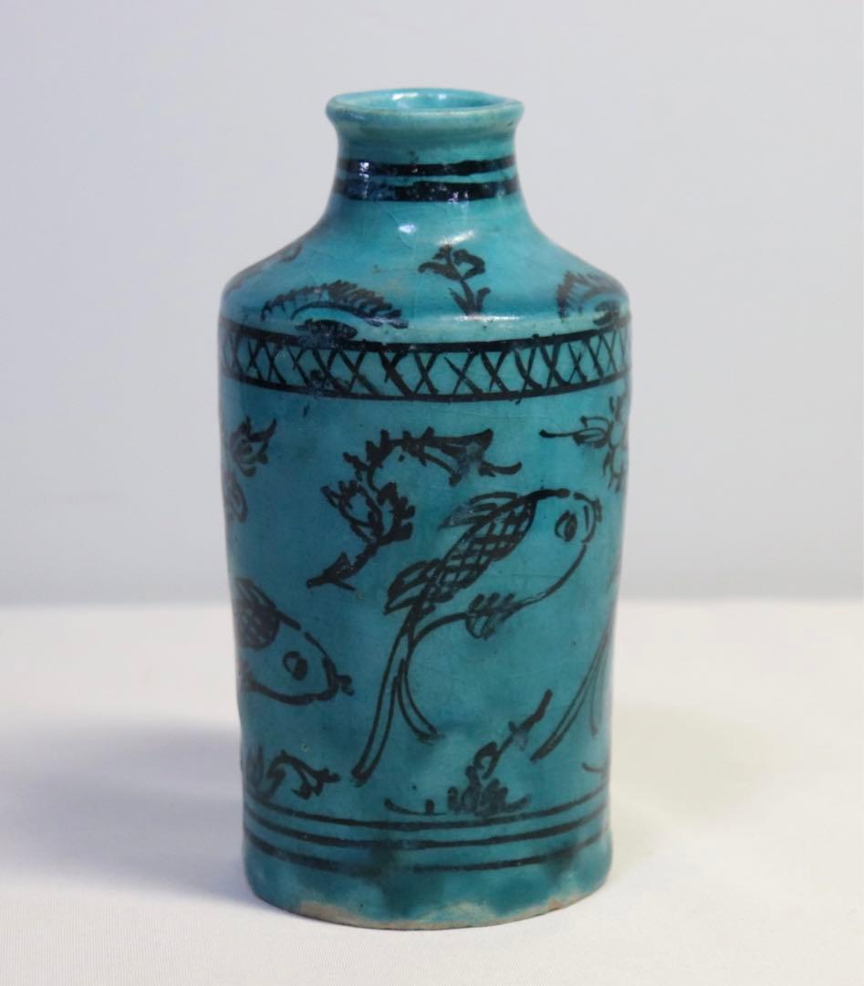 時代　孔雀釉小瓶　魚紋　送料込み0830