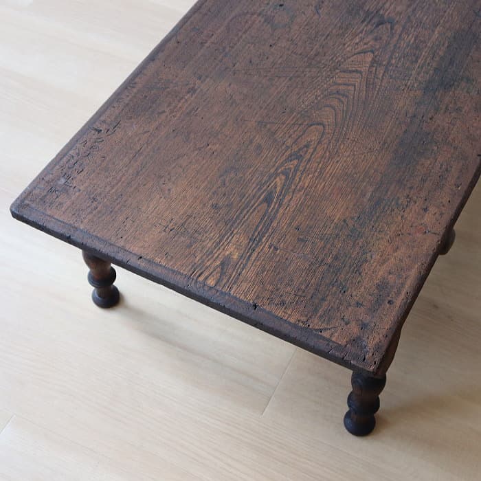 アンティーク ロクロ脚 引き出し付き 無垢材 文机 古家具 ブラウン