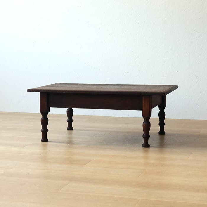 アンティーク ロクロ脚 引き出し付き 無垢材 文机 古家具 ブラウン