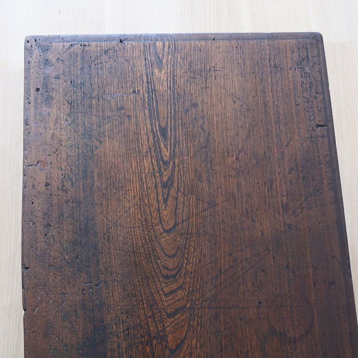 アンティーク ロクロ脚 引き出し付き 無垢材 文机 古家具 ブラウン