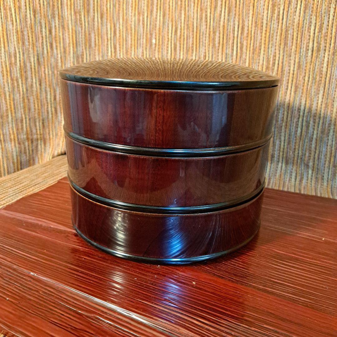 田中重希の拭 漆塗り重箱 3層 深い赤色