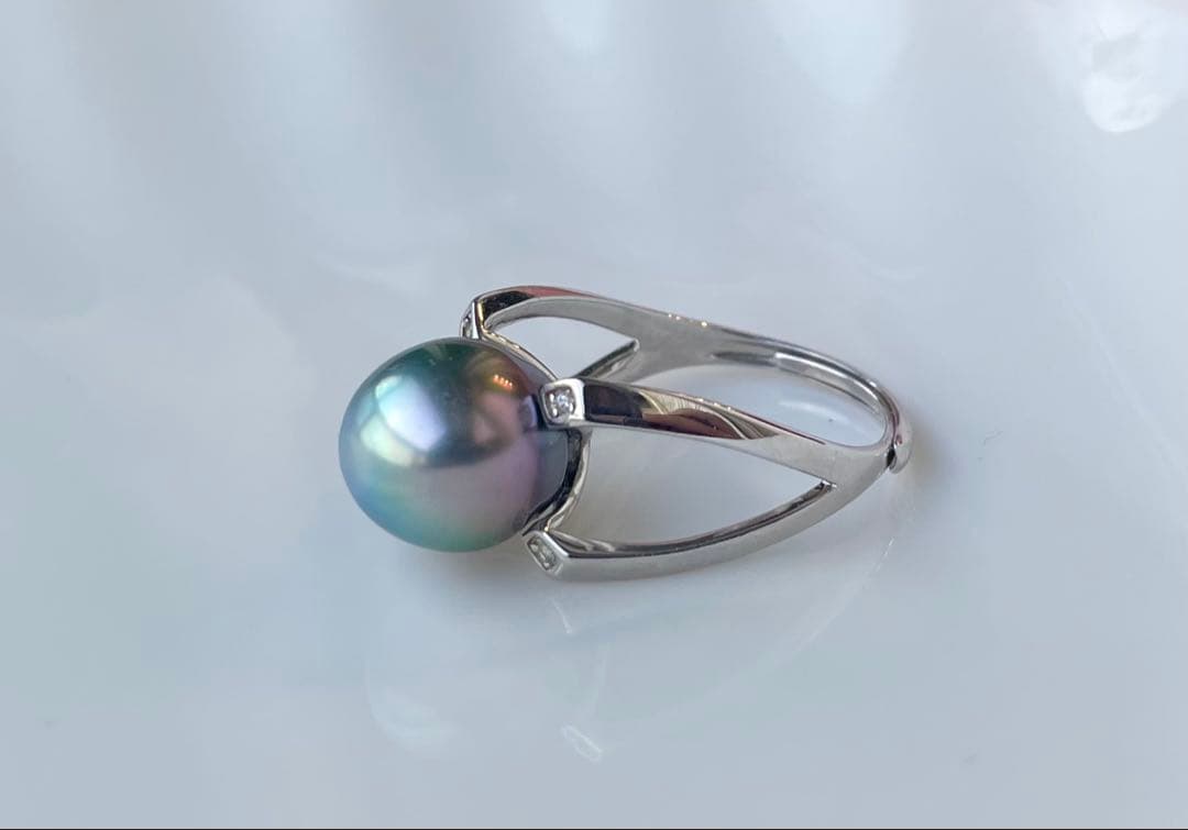 黒蝶真珠 タヒチ 南洋パール 高品質 絶品照り s925リング 指輪 ピーコック