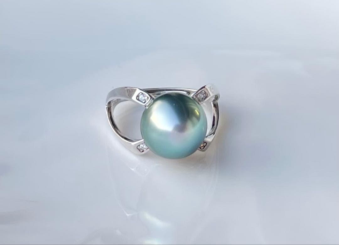 黒蝶真珠 タヒチ 南洋パール 高品質 絶品照り s925リング 指輪 ピーコック