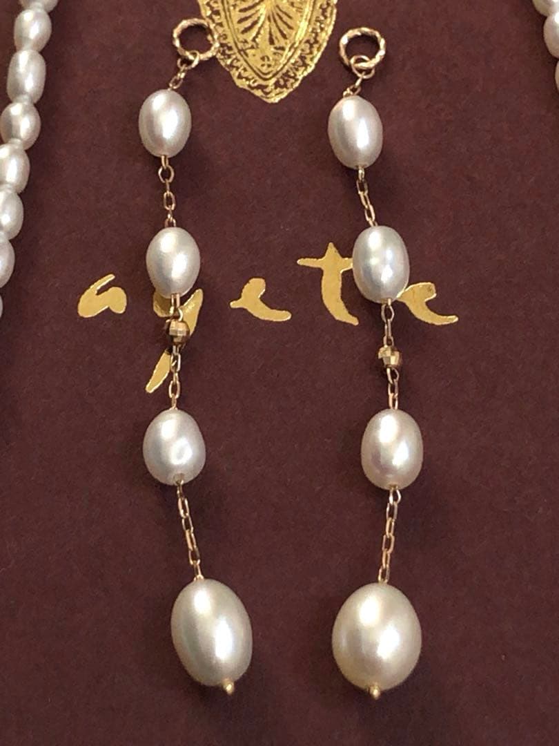 新品未使用☆agete SV真珠 ネックレスと K10ピアスチャームセット　箱付