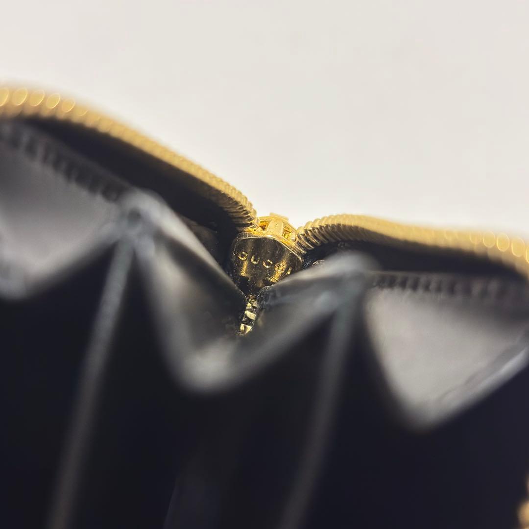 472✨未使用級✨グッチ ケース シマ レザー GG柄 ラウンドファスナー