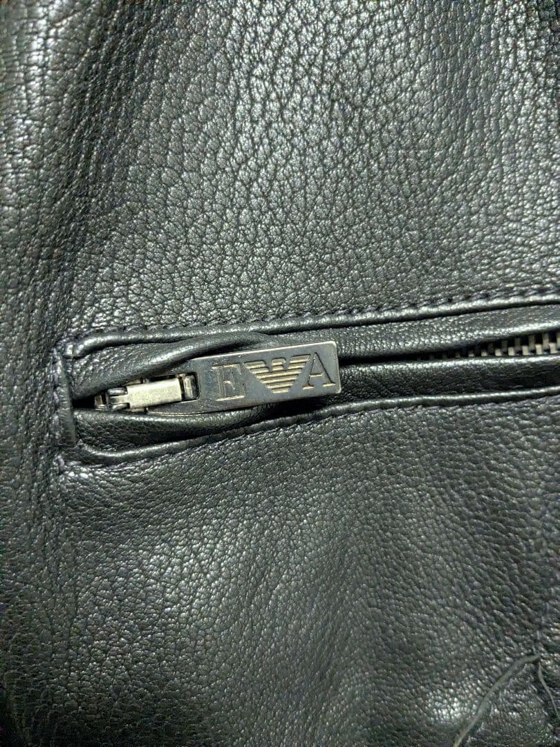 EMPORIO ARMANI ブラックレザー シングルライダースジャケット