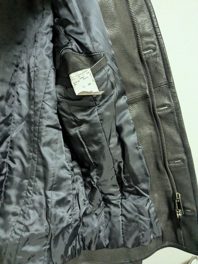 EMPORIO ARMANI ブラックレザー シングルライダースジャケット