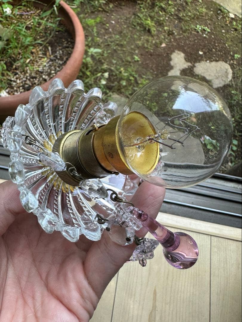 フランス アンティーク ピンクムラーノガラスの小さな可愛らしいミニシャンデリア＊