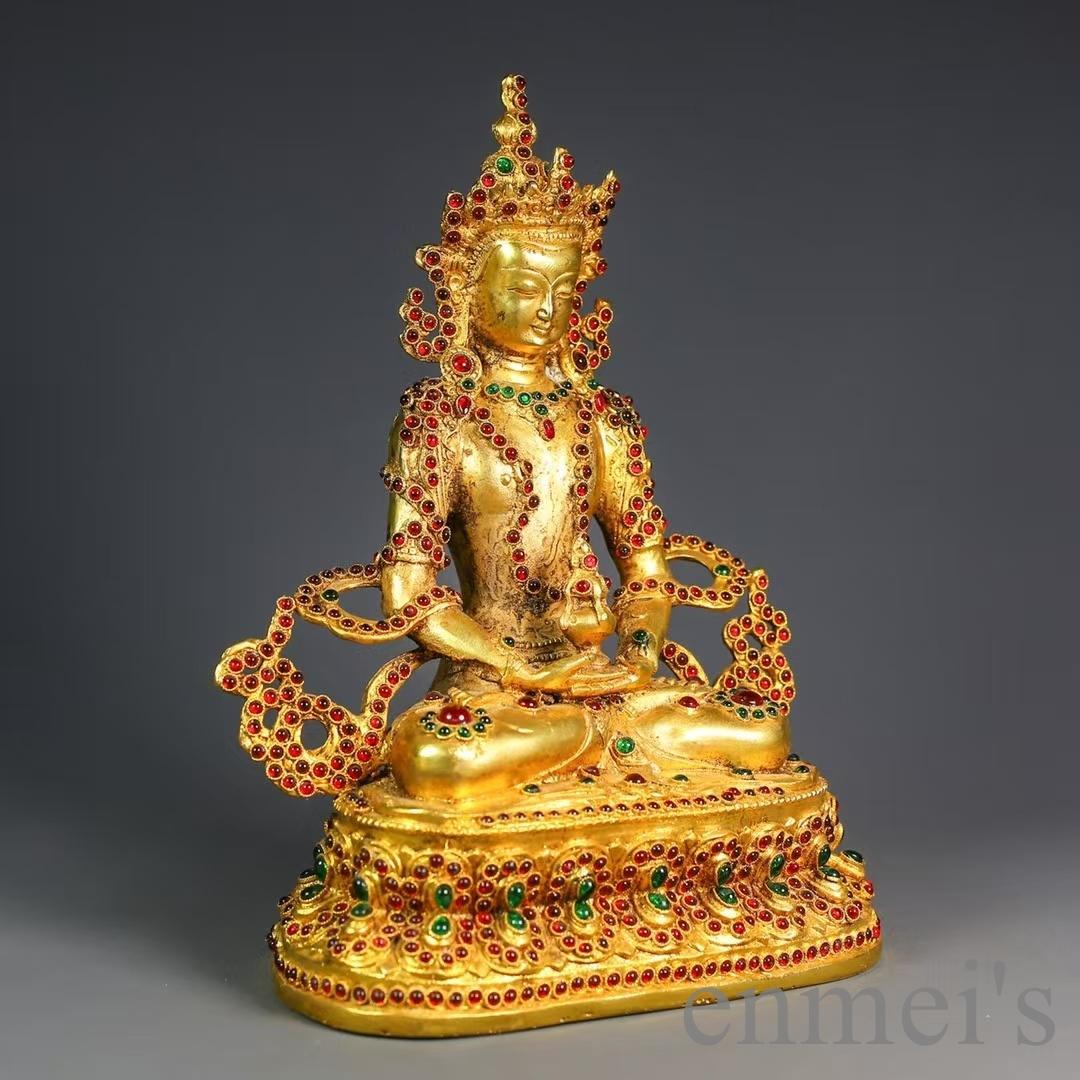 中国古美術 旧蔵 描金 純銅製 多宝嵌仏像 仏具 金属工芸 細工彫刻 仏教古美術