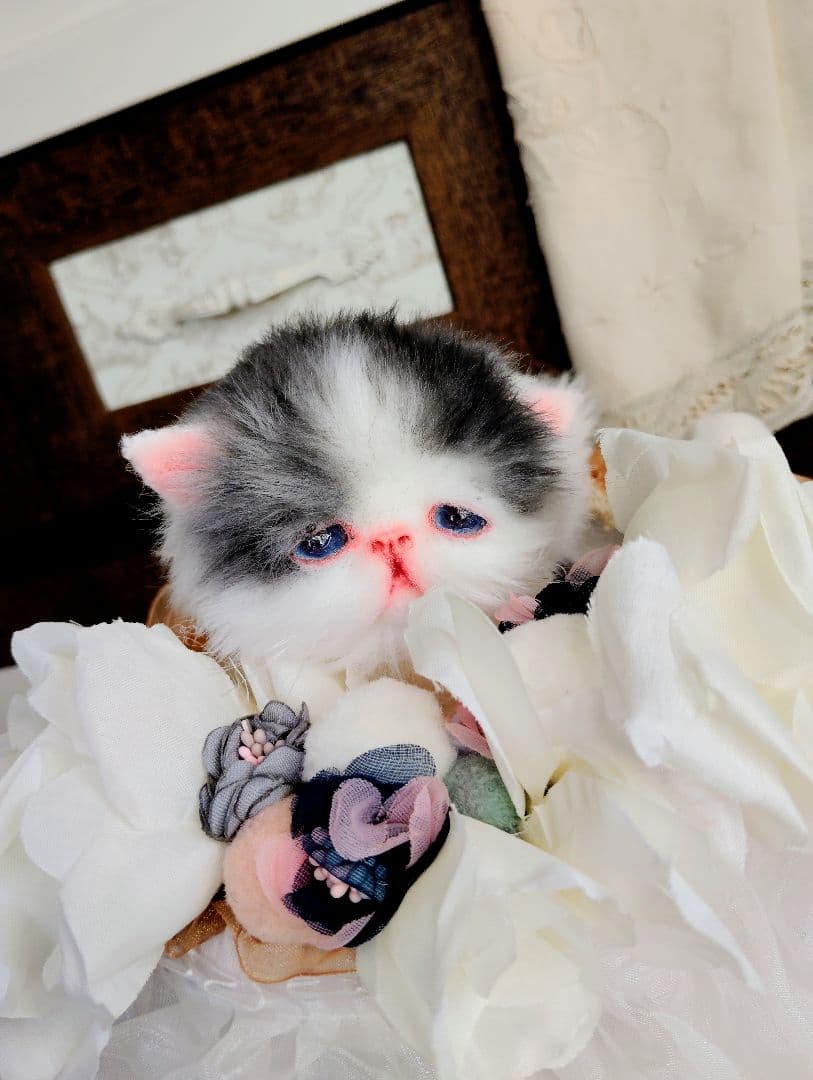 子猫あずきちゃん❤ころころぽっちゃりちゃん♡カゴセット♡アートドール♡ぬいぐるみ