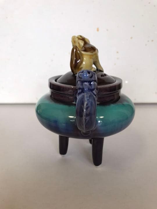 人間国宝 柳雨軒 三代 徳田八十吉(正彦銘)  彩釉香炉 12.8㎝ 管理T58