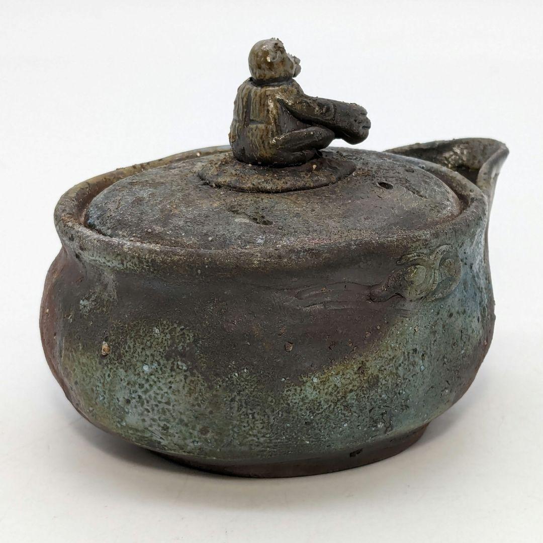藤原宏 備前焼 猿摘宝瓶 共箱黄布栞 煎茶道具 煎茶器 泡瓶 食器 工芸品 桟切