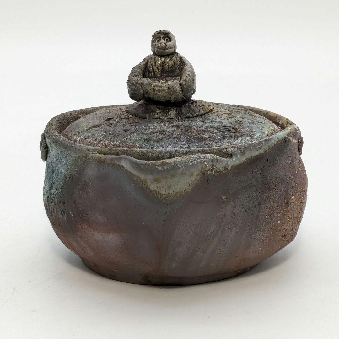 藤原宏 備前焼 猿摘宝瓶 共箱黄布栞 煎茶道具 煎茶器 泡瓶 食器 工芸品 桟切