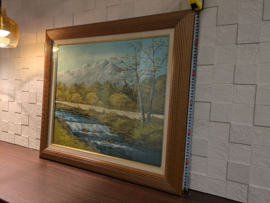 絵画　沢健　油彩10号　信濃の清流 　風景画　真筆証明書付