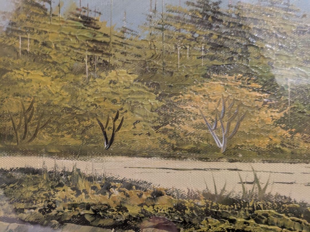 絵画　沢健　油彩10号　信濃の清流 　風景画　真筆証明書付