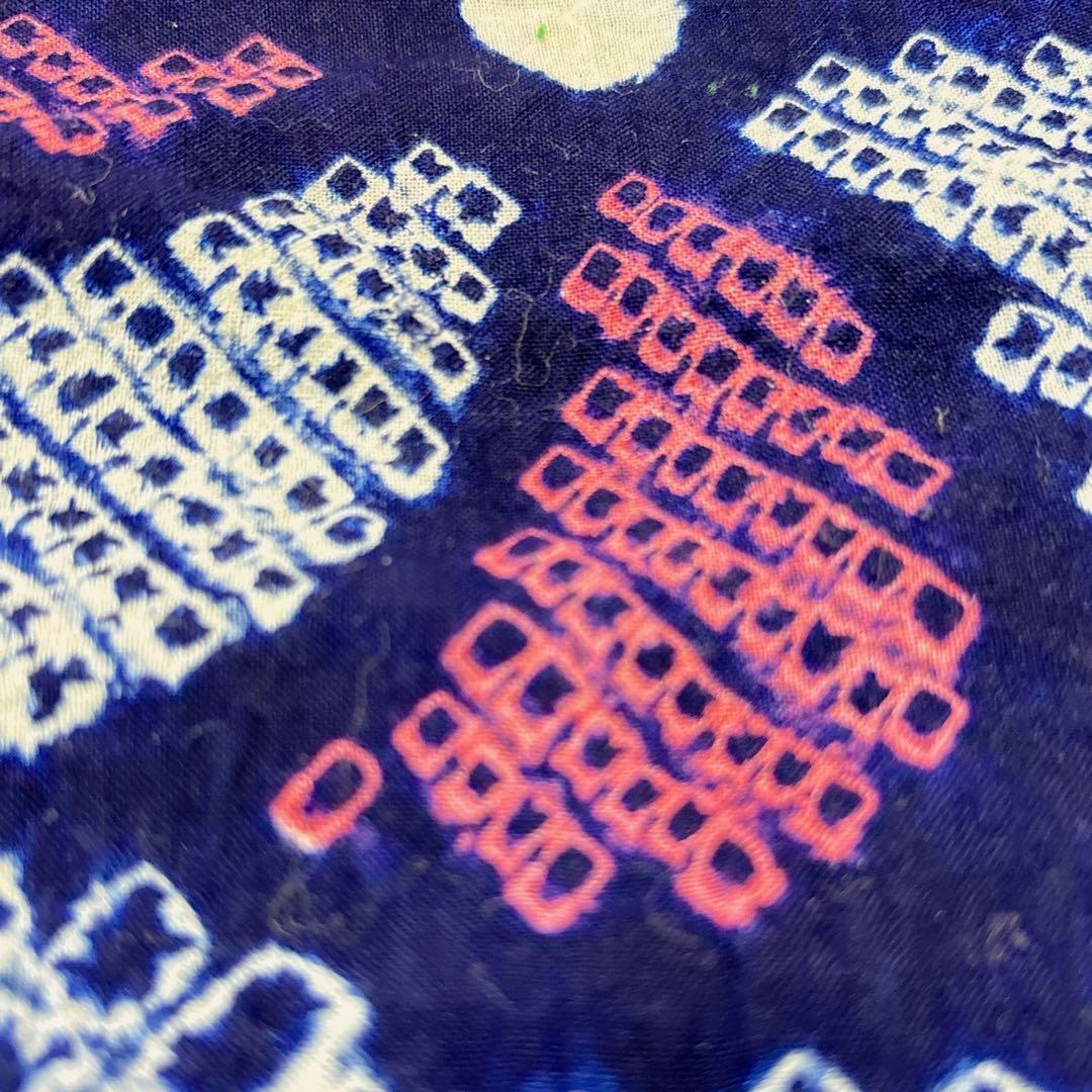 A84有松鳴海絞り 高級浴衣 花 綿　紺　美品　身丈165cm