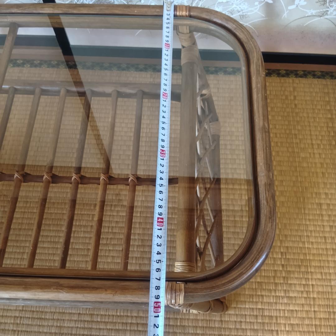 ラタン ガラストップ座卓 約89cm