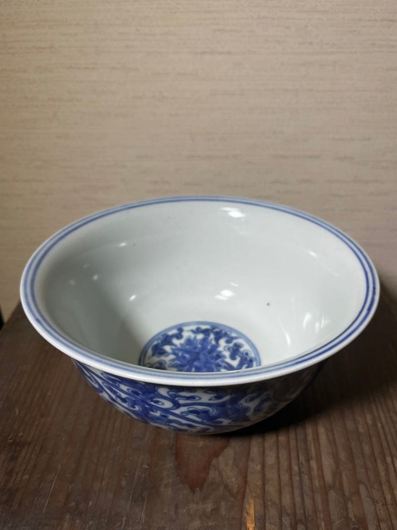 清　染付唐草文茶碗　清時代　中国　骨董品