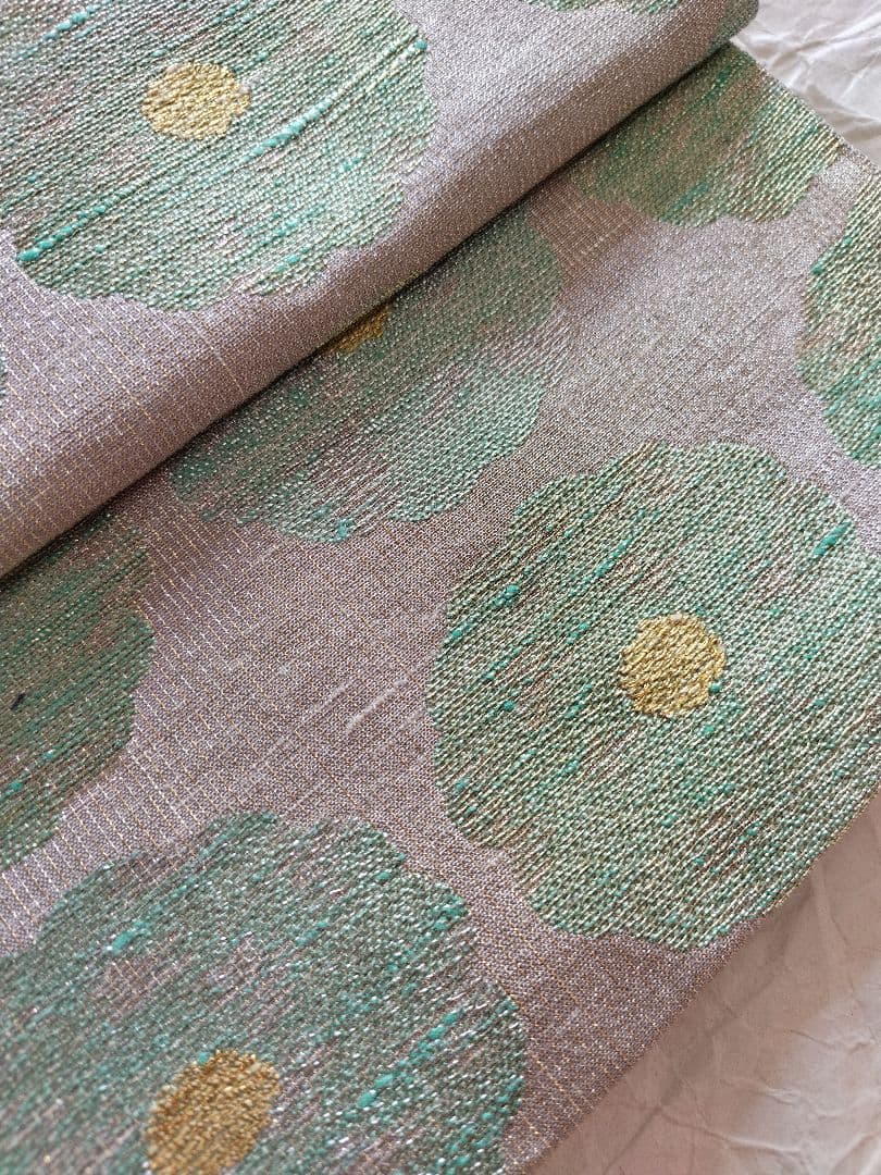 ちはやふる値下げ　桝屋高尾　ねん金綴錦　彩絵菊文　両面　袋帯