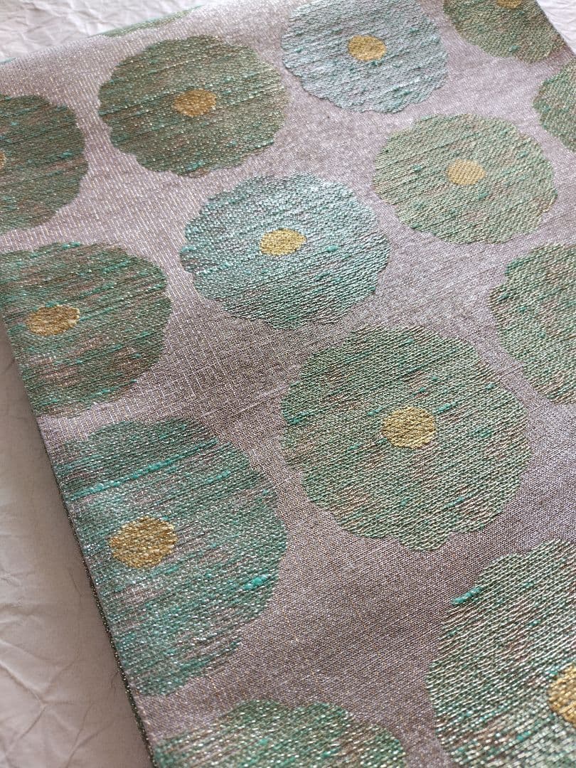 ちはやふる値下げ　桝屋高尾　ねん金綴錦　彩絵菊文　両面　袋帯