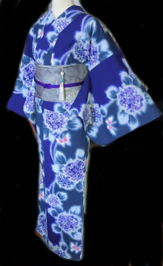 浴衣 注染染め ぼかし 紫陽花 片身替わり