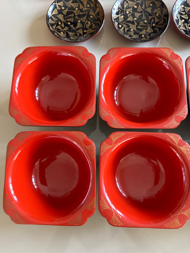 十客セット⭐️美品☆銀杏紋様蒔絵椀 祝膳用の金蒔絵の漆器 10客組 骨董 美術品