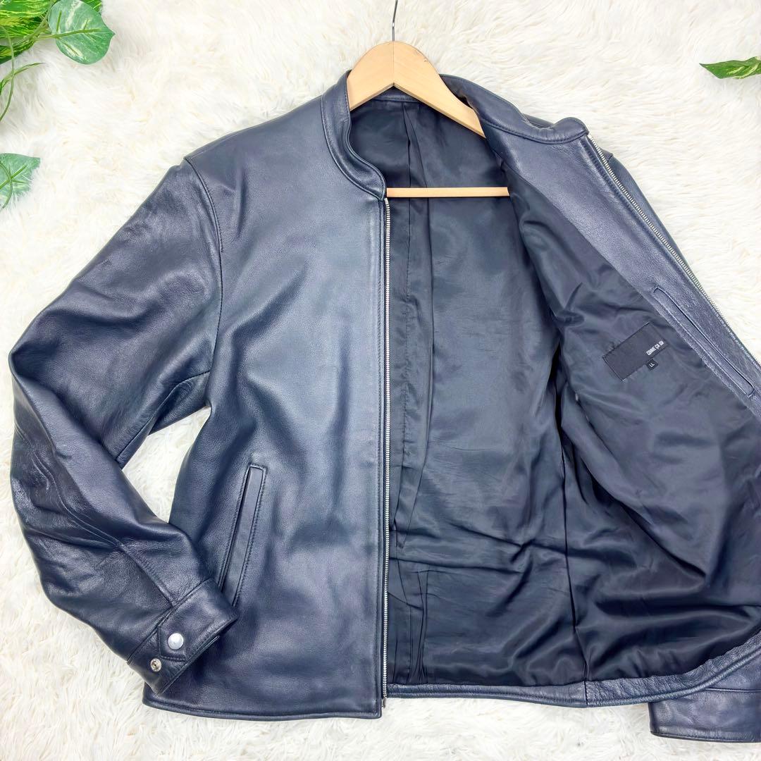 コムサイズム　ラムレザー　羊革　シングルライダース　レザージャケット　LL　紺色